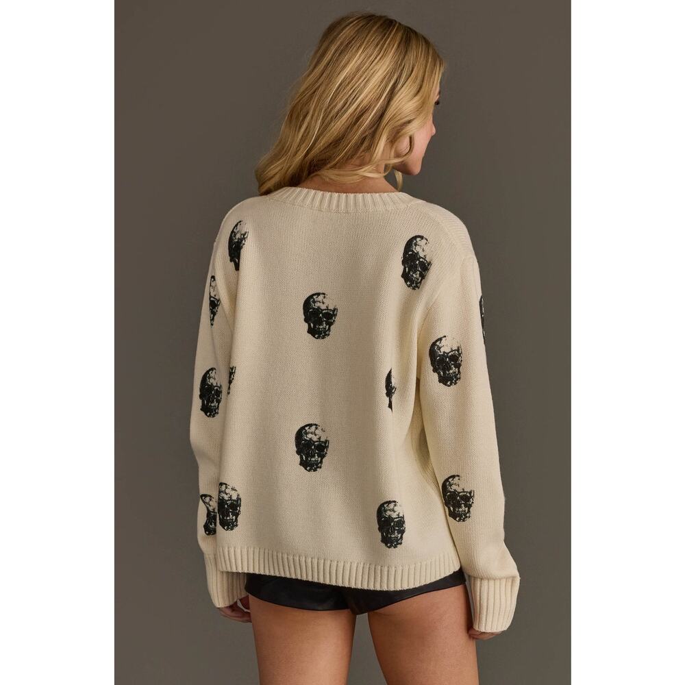 Panache Apparel Ivory Skull Crewneck Sweater Medium Goth Emo Halloween - Picture 3 of 10